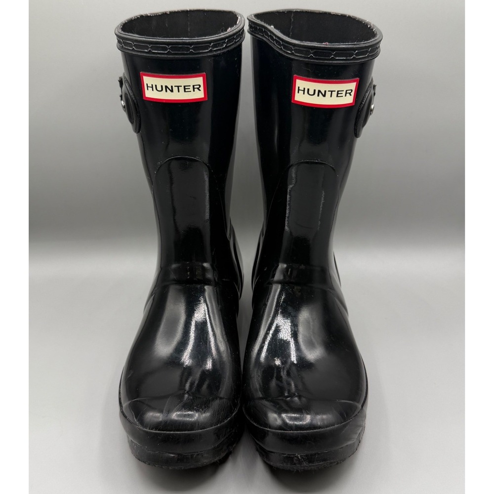 Hunter Original Short Gloss Rain Boots Black Waterproof Rubber Mid-Calf Womens 7